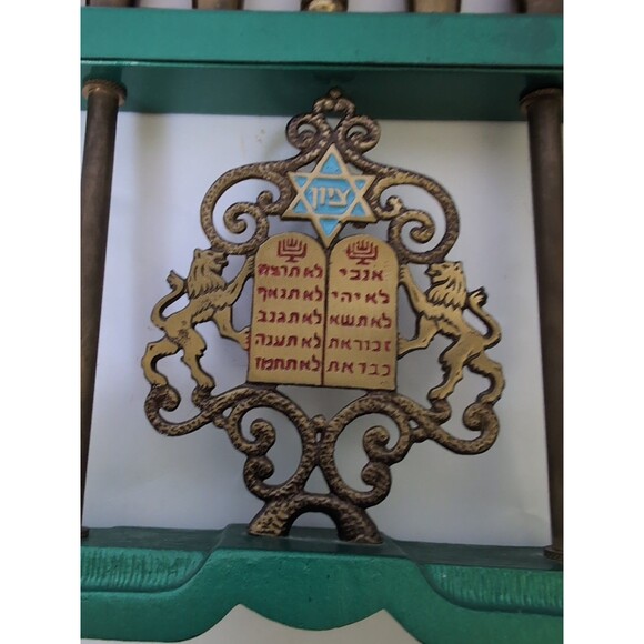 Vtg Menorah Brass Enamel Electric 50s-60s Hanukkah Judaism Light - Picture 7 of 8